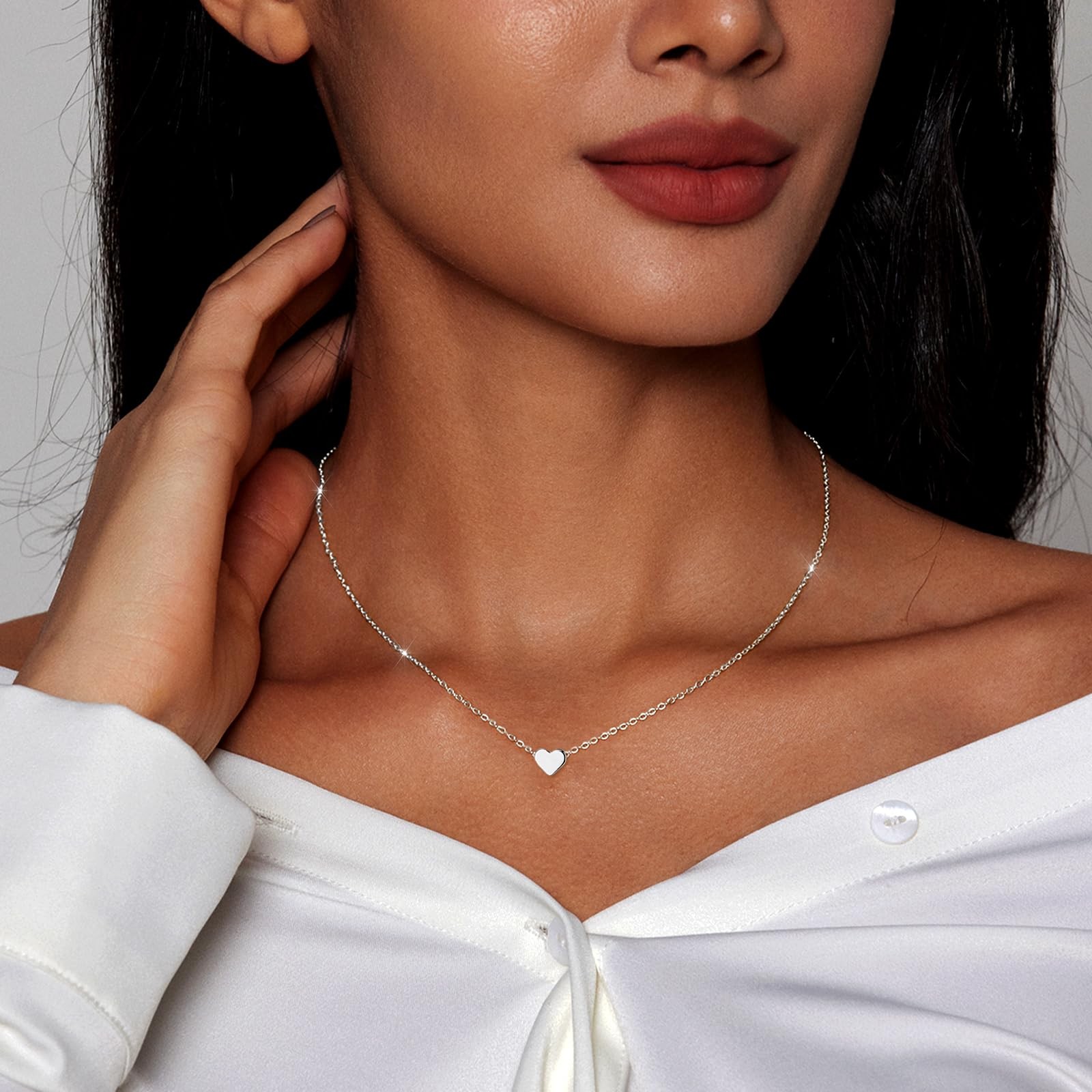 Tiny Heart Necklace Sterling Silver Dainty Cute Heart Choker Necklaces Simple He