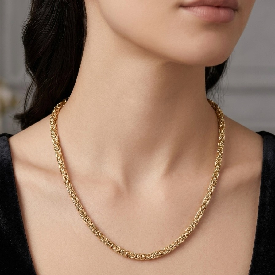 14K Gold Byzantine Chain Necklace Round Polished Yellow Finish Men Women QVC