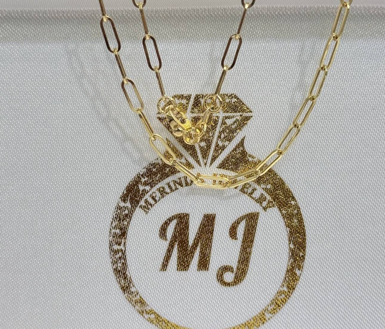 18k Solid Yellow Gold Paper Clip Semi Hollow Chain Necklace. 20”. 2.88 Grams