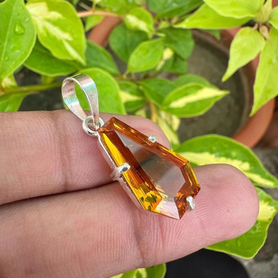 20 Ct Natural Orange Sapphire Certified Loose Gemstone 925 Solid Silver Pendant