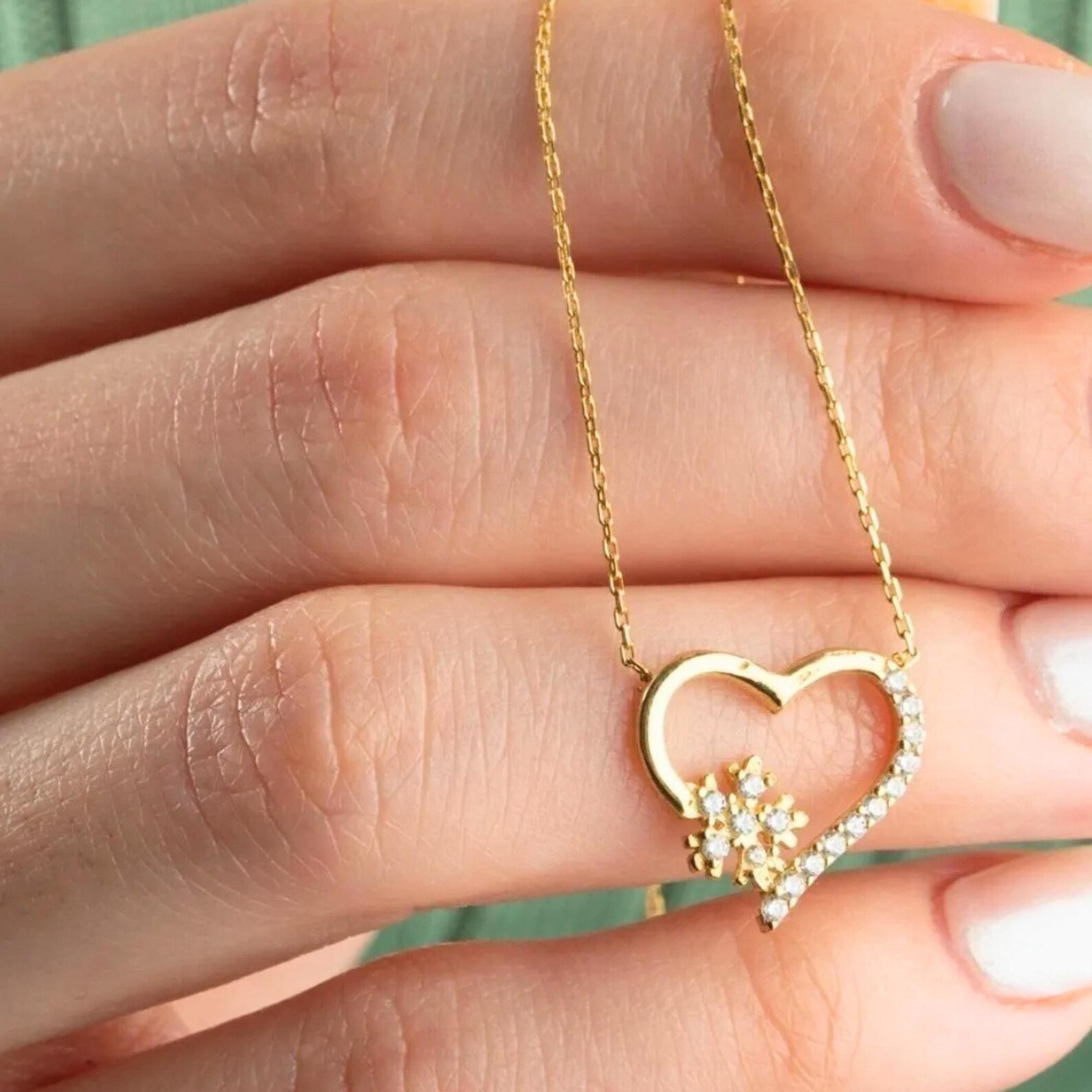 1Ct Round Moissanite Snowflake Heart Womens Necklace 14K Yellow Gold Plated