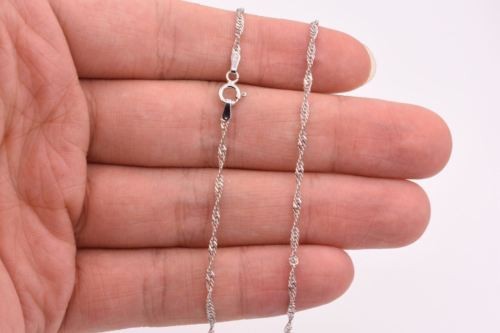Singapore Twisted Sparkle Chain Necklace Rhodium Real Sterling Silver 925