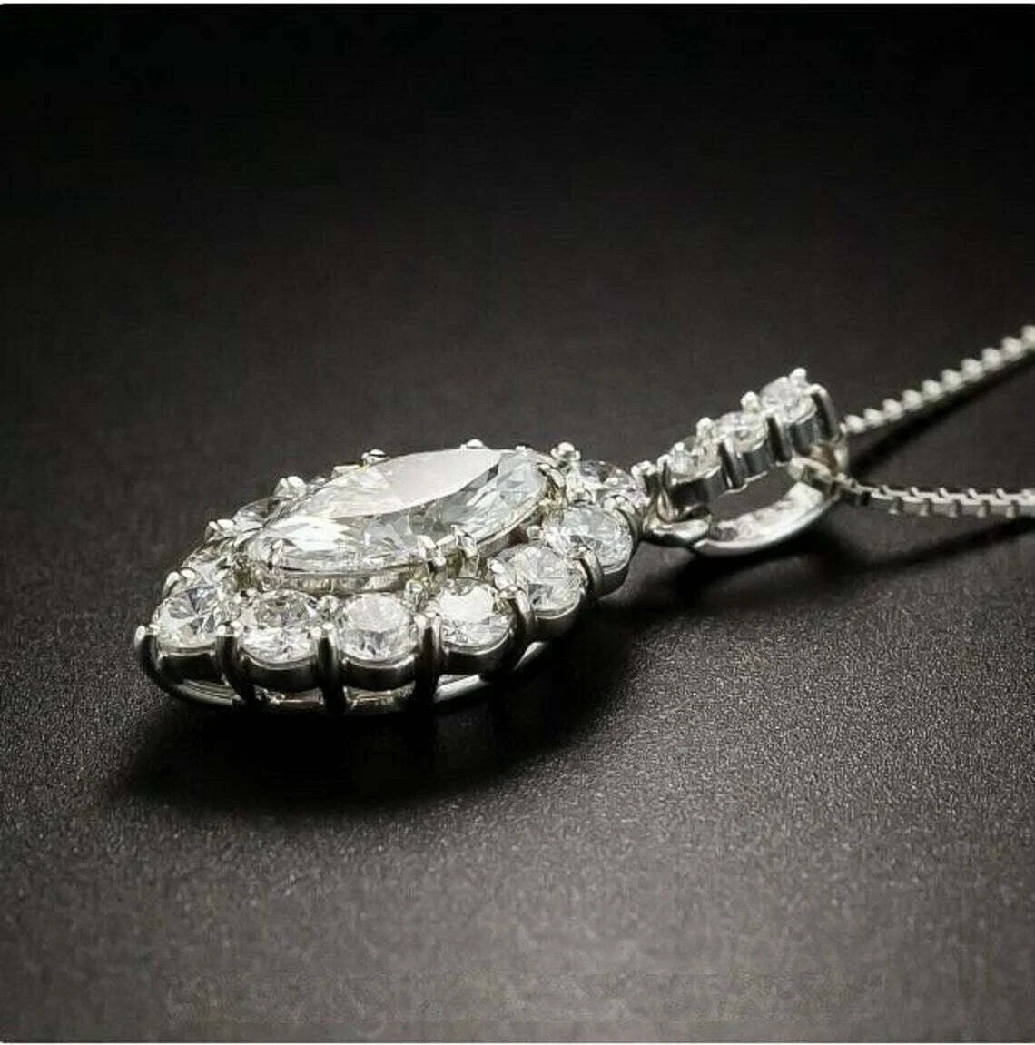 3 Carat Marquise Cut VVS1 Diamond Halo Pendant Necklace 14K White Gold Finish