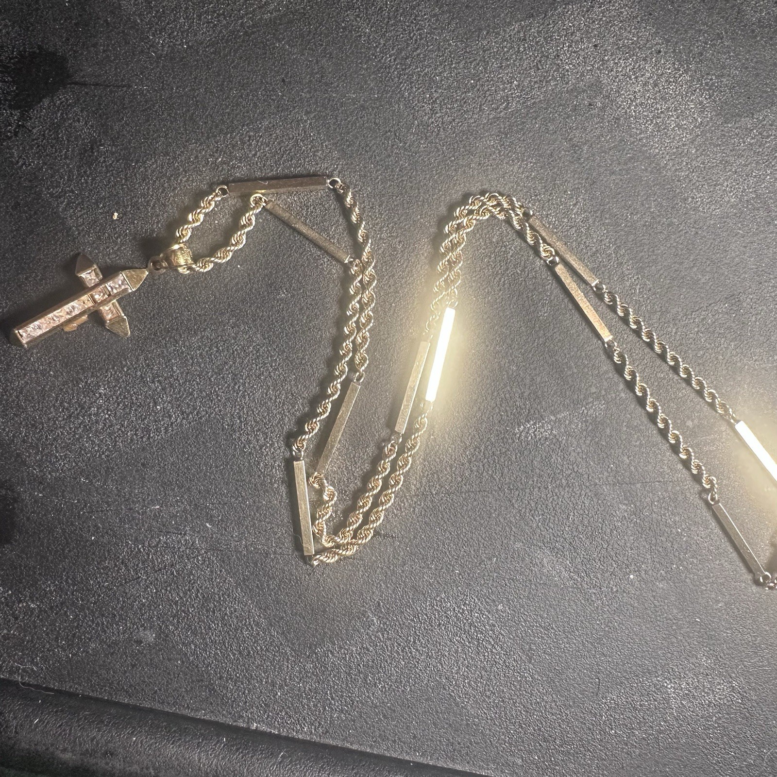 14k Vintage Necklace Rope And Bar Chain 14k Pendant. Stones Unknown 24inch