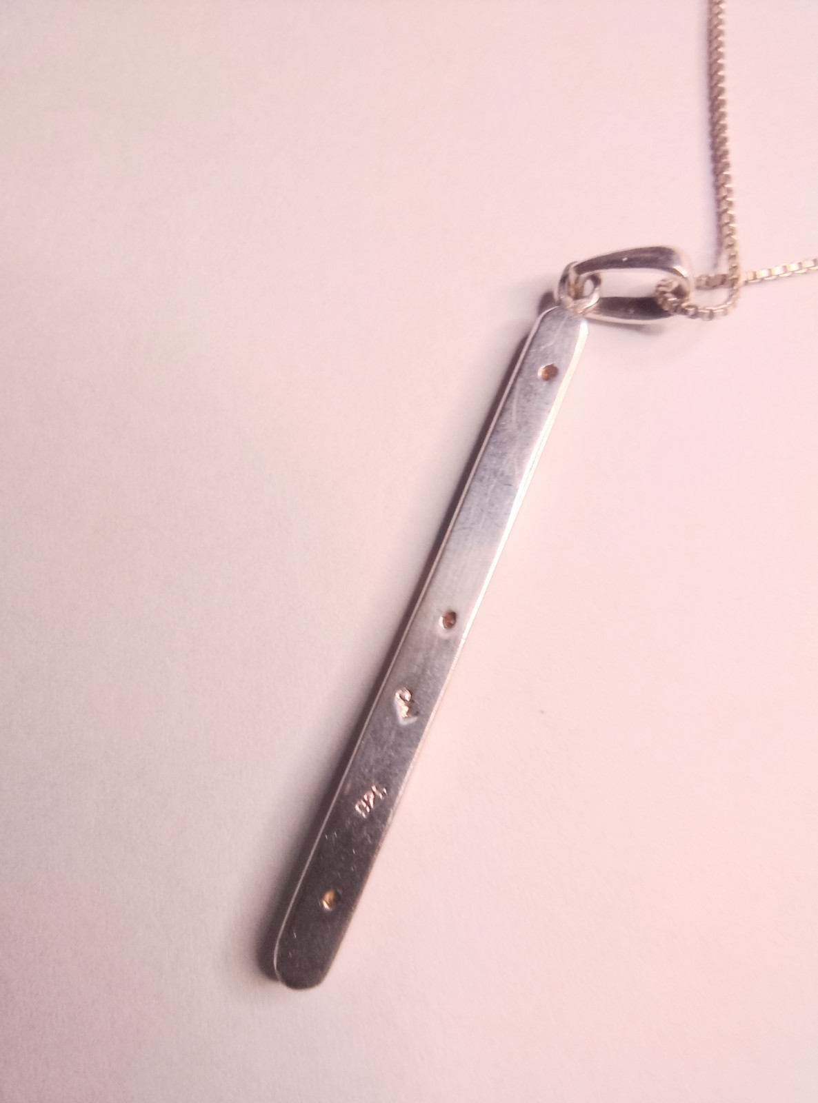 925 Sterling Silver Ribbon Twist Vertical Bar Pendant Necklace 18″ Dainty 4.82g
