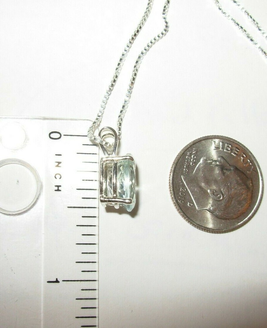 AQUAMARINE PENDANT NECKLACE EARTHMINED 10X8MM VERY LIGHT COLOR GEM CHAIN ITALY