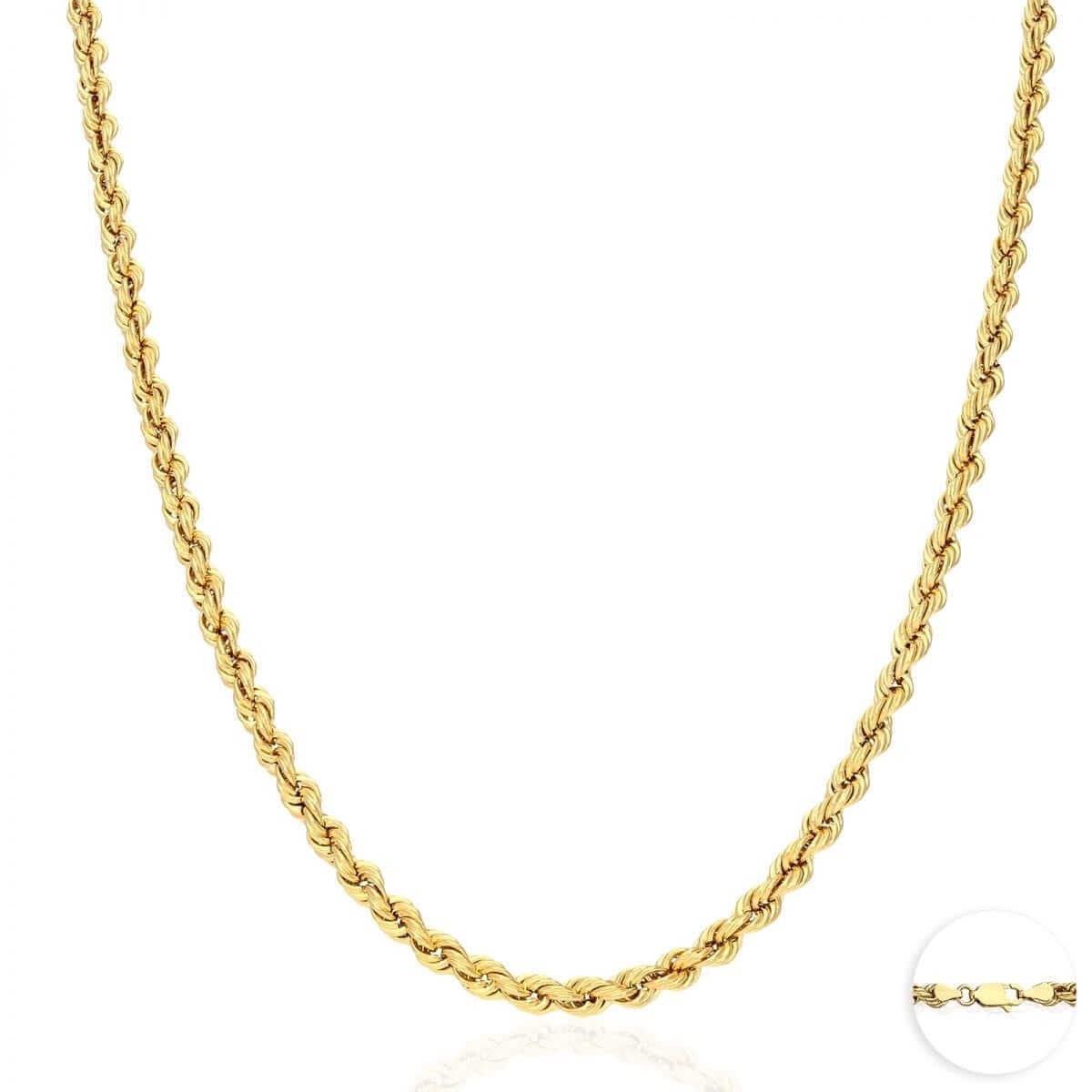 10K Real Gold 1.8mm-9mm Hollow Rope Chain Necklace 16″-30″