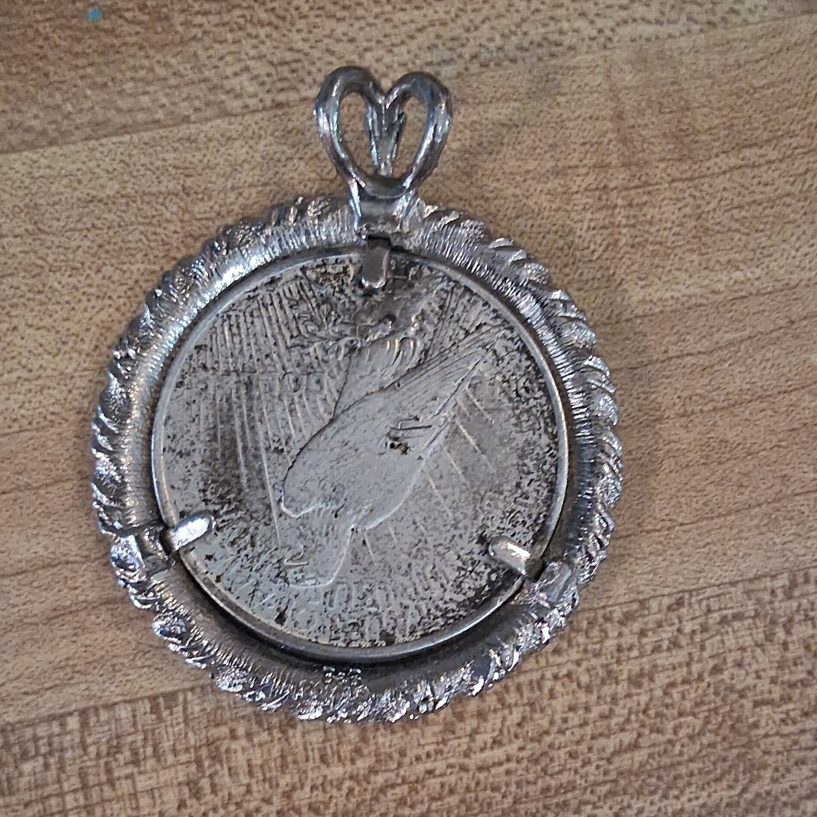 1922 Peace Silver Dollar 925 B&B Sterling Silver Coin Pendant Round Rope Bezel