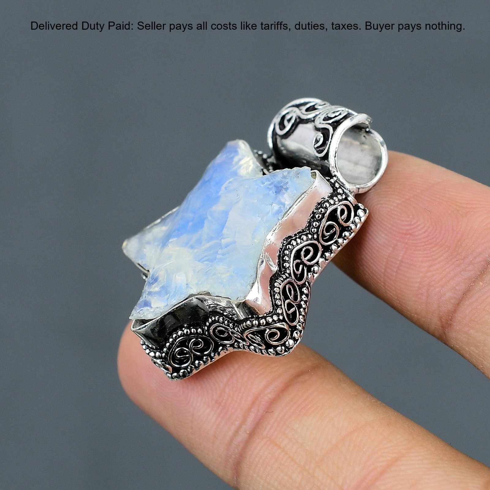 Milky Opal Rough Gemstone 925 Sterling Silver Bezel Star Vintage Pendant Jewelry