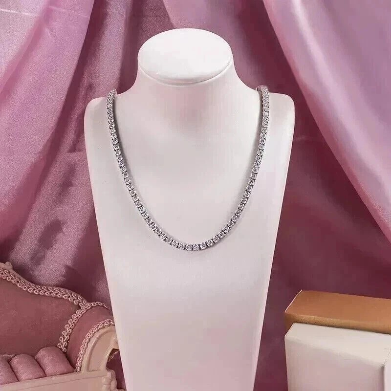 21CT Round Cut Real Moissanite White Gold Plated Diamond Women’s Tennis Necklace