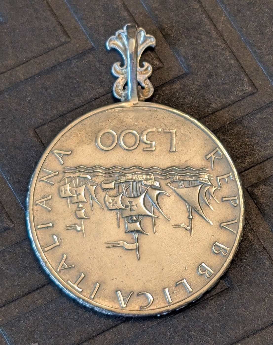 Silver Genuine 500 Lire Italian Coin Pendant 925 Bail
