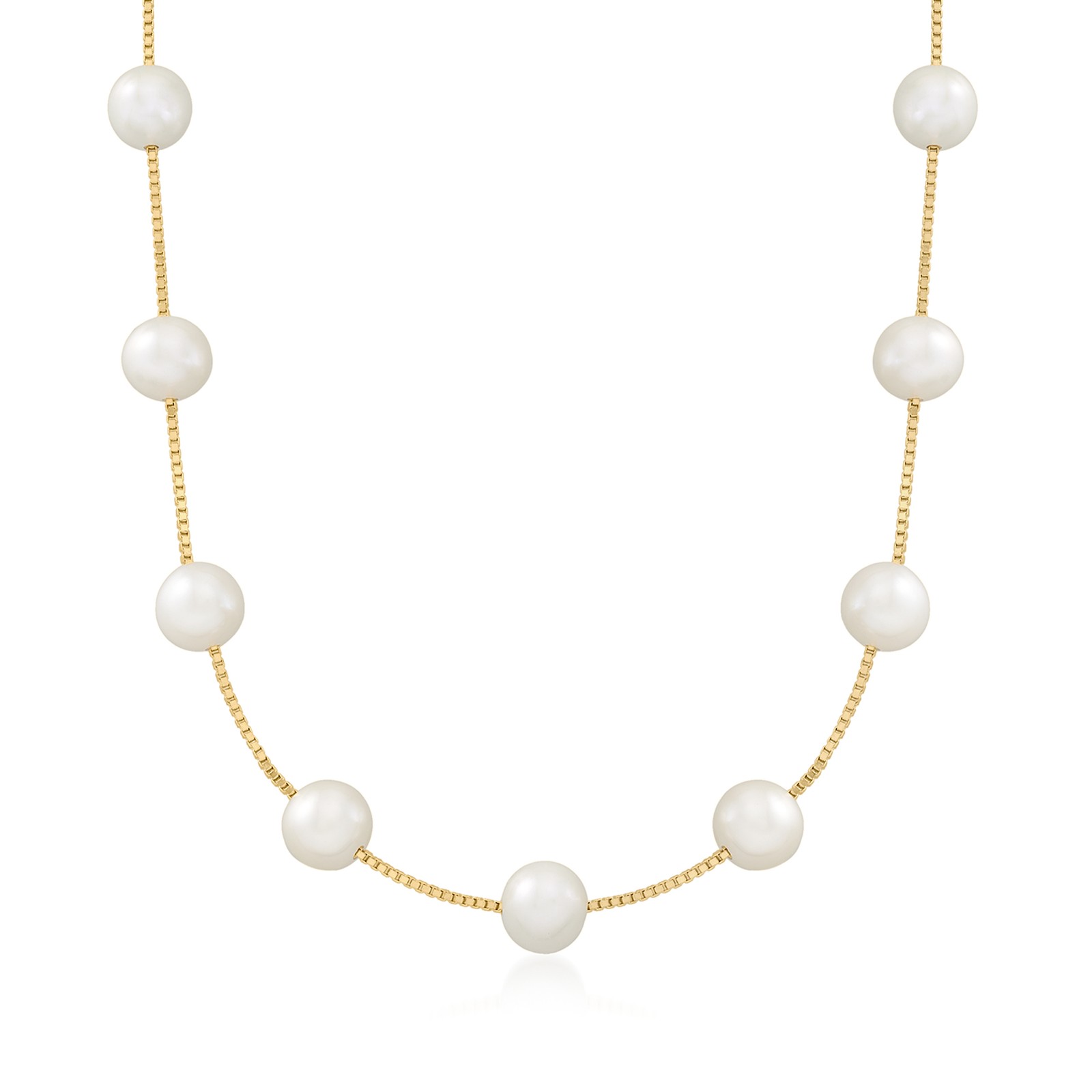Ross-Simons 8-8.5mm Cultured Pearl Station Necklace in 18kt Gold Over Sterling