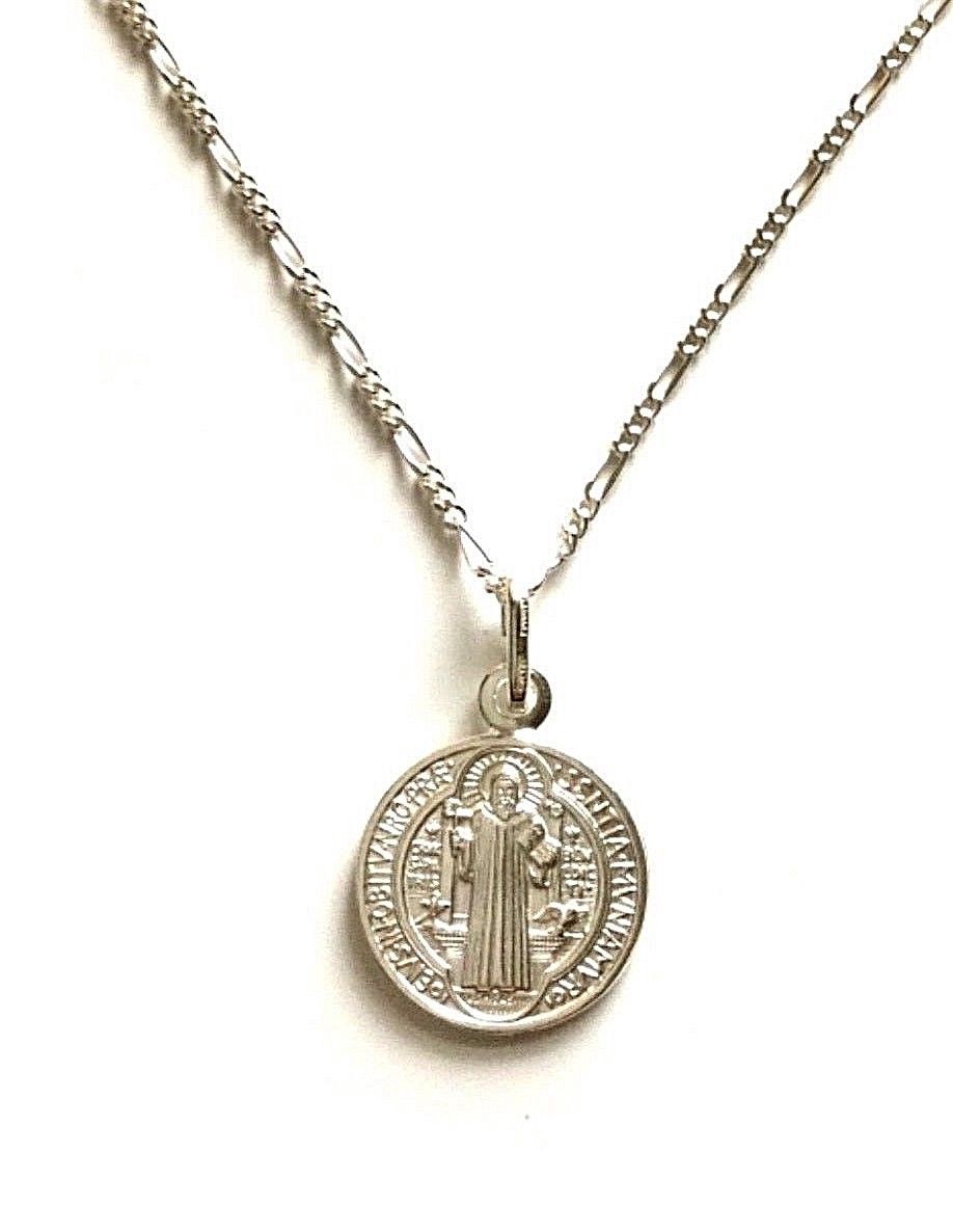 925 Sterling Silver Saint Benedict 18″ Necklace – San Benito Medal 24mmx 15mm
