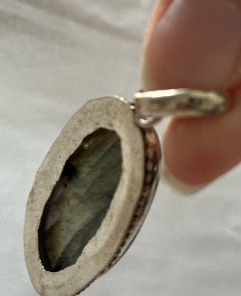 925 Sterling Silver Natural Labradorite Oval Pendant Blue Gold Flash Artisan