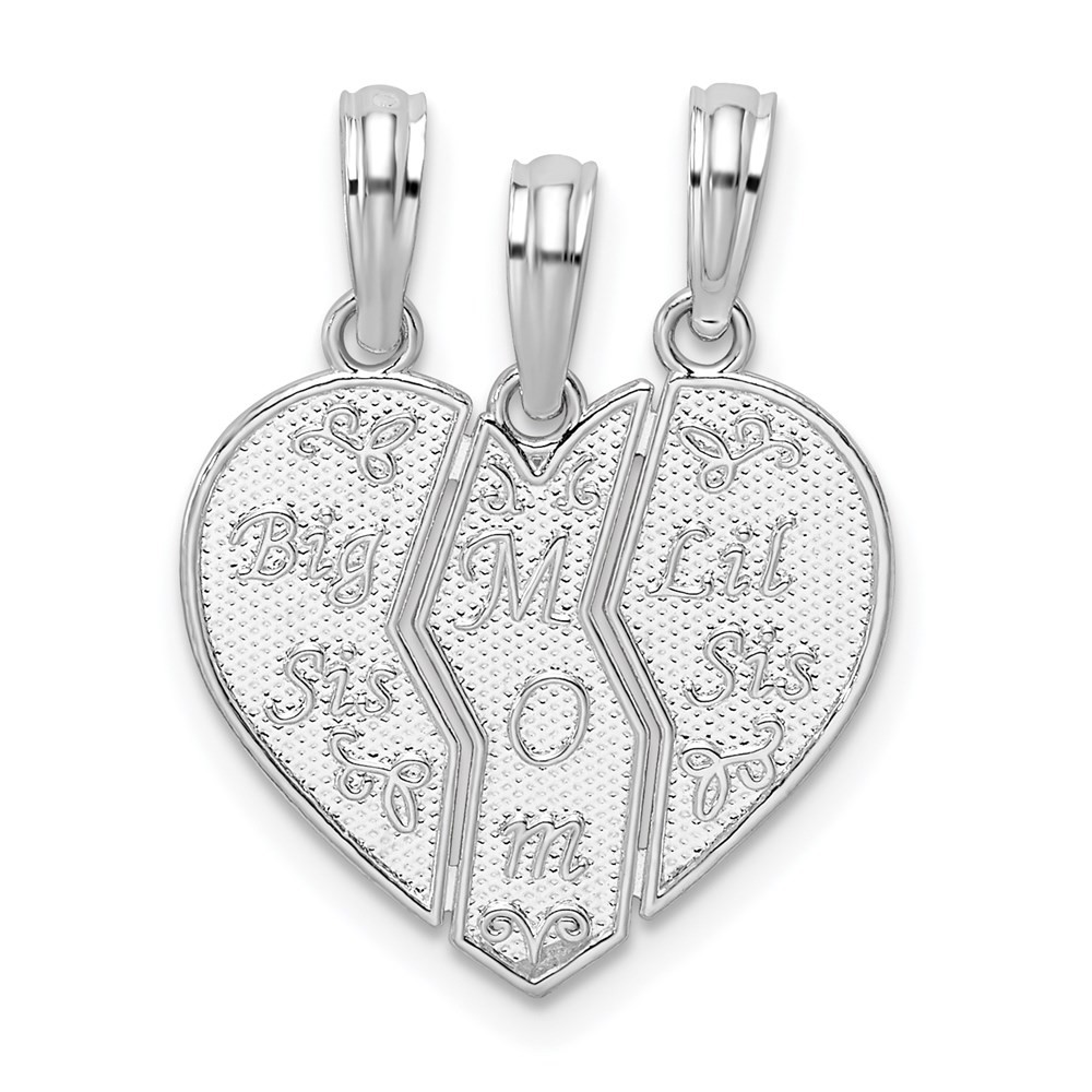 Sterling Silver Textured Big Sis Mom Lil Sis Break Apart Pendant 1.53 g