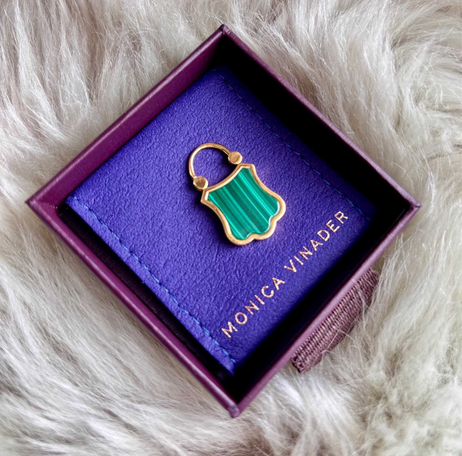 MONICA VINADER 💎Padlock Shield Pendant 18k Gold & Malachit RRP £119 Charm