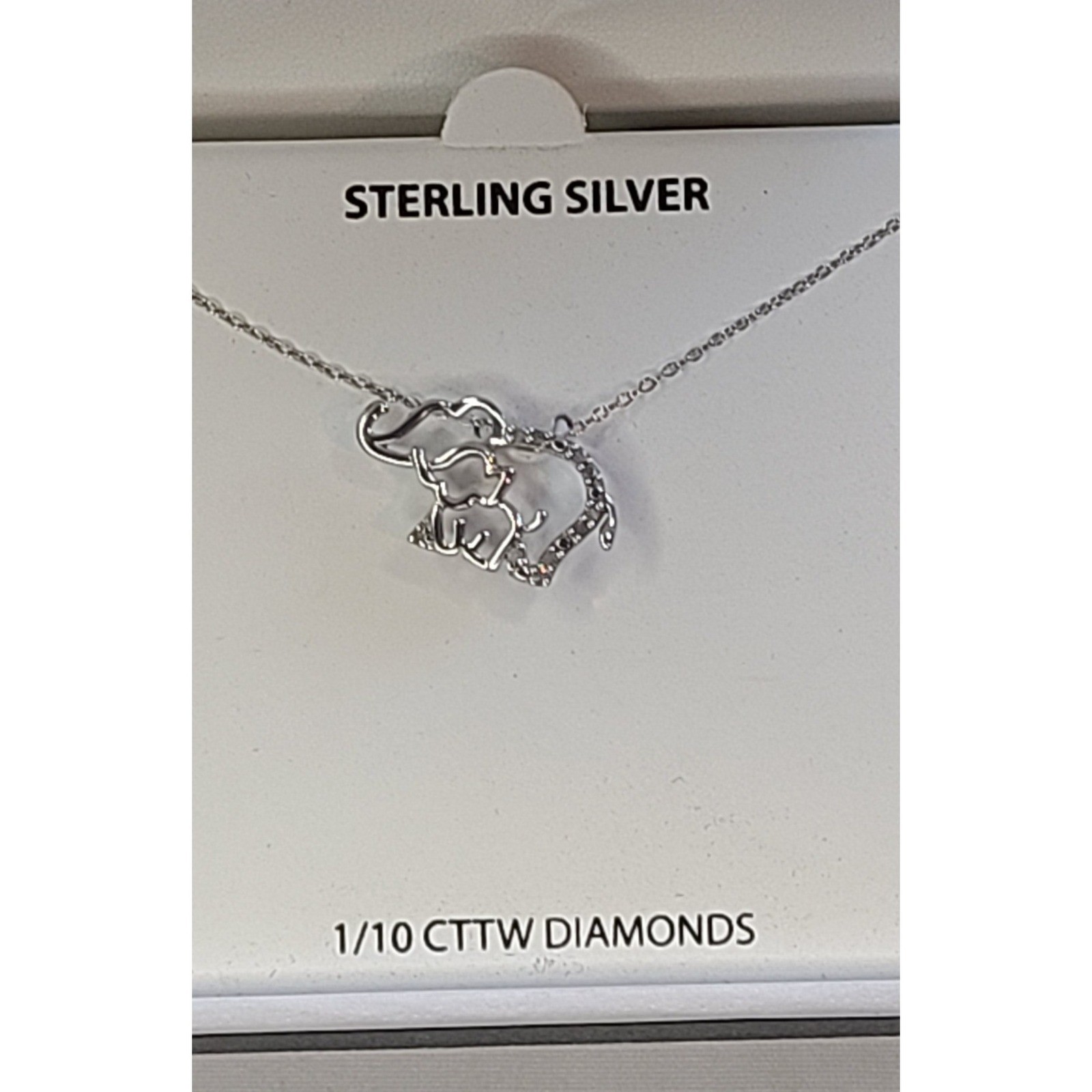 R H Macy & Co Sterling Silver Diamond Elephant Necklace 1 10 CTW