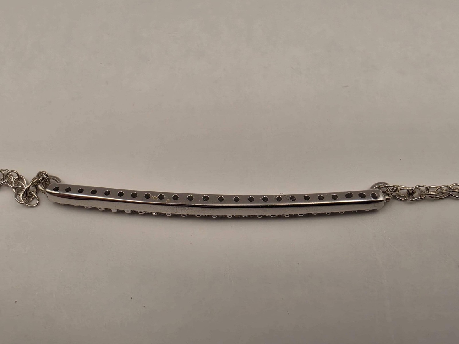 14K White Gold Natural Diamond Bar Necklace Long Pave Horizontal Bar Pendant Lay
