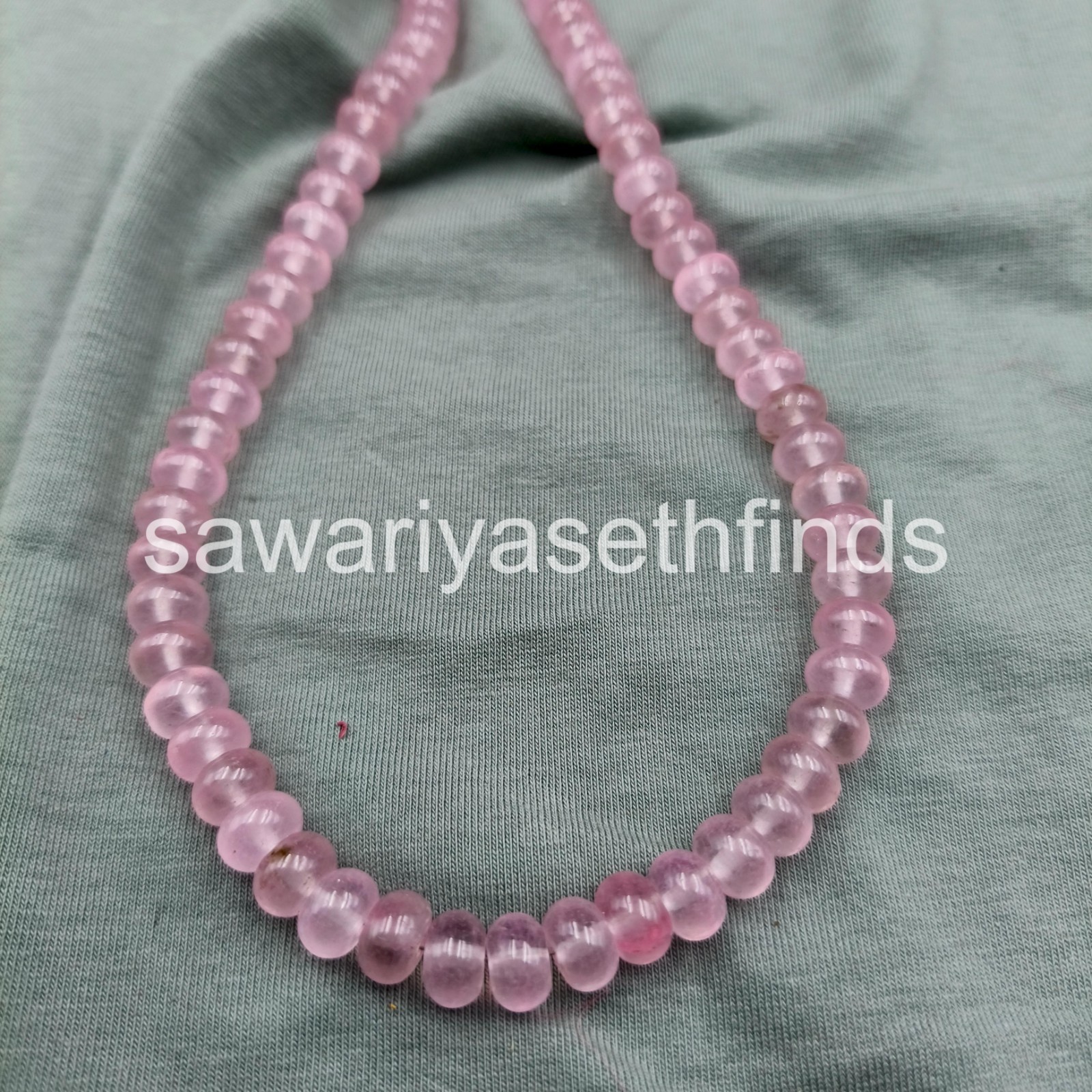 Handmade Rose Quartz Rondelle Beaded Necklace, 8mm Pink Gemstone Jewelry