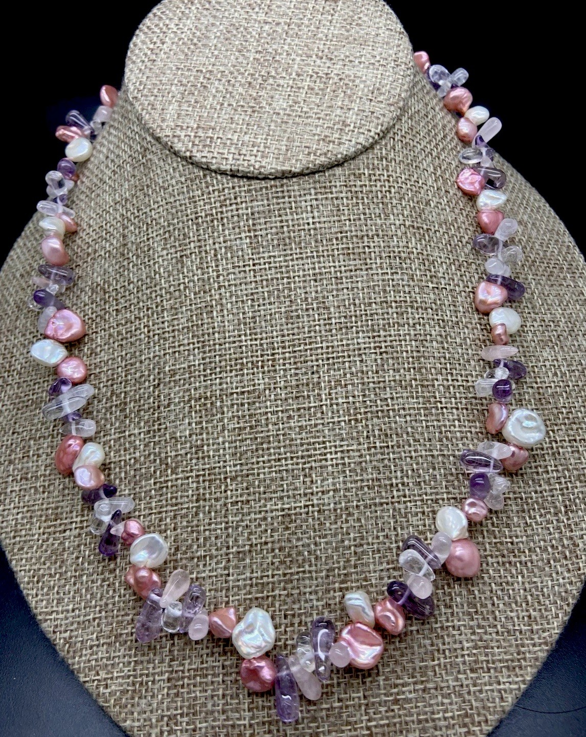 Honora Sterling Silver Keshi Pearl & gemstone pieces necklace new in pouch