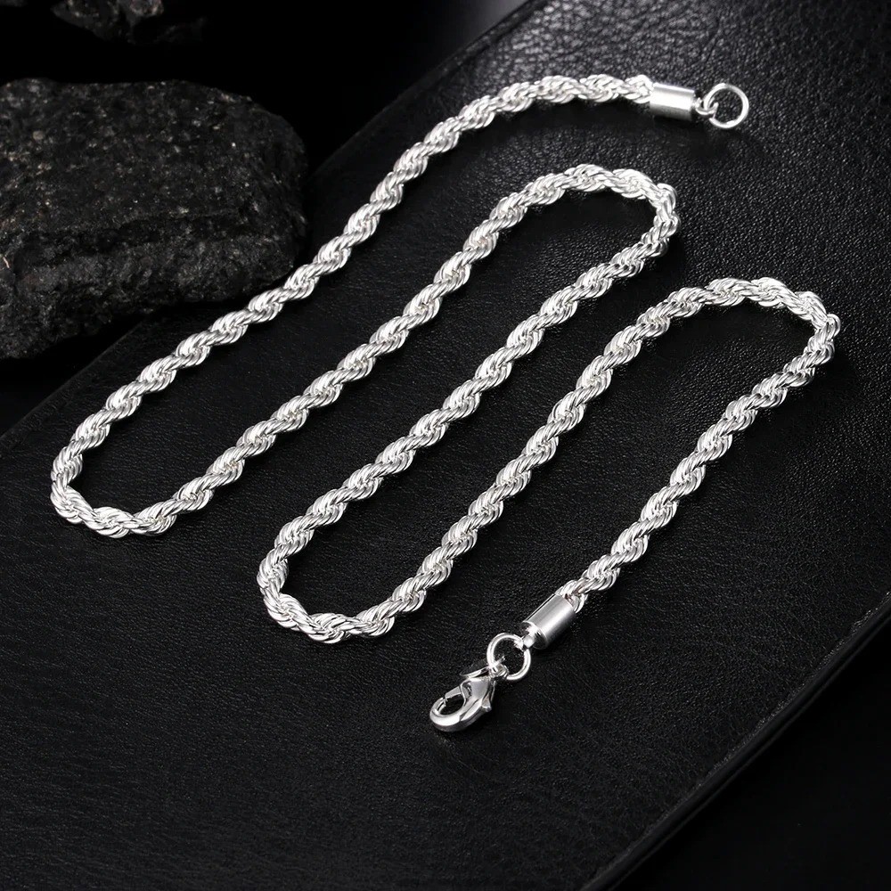 925 Sterling Silver Italian Rope Chain Men’s Necklace 4mm – NEW
