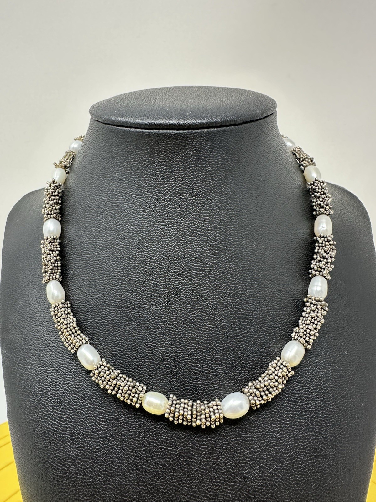 Sterling Silver Natural Pearls Choker Necklace & Bracelet Set Chic 72g 16in 6in