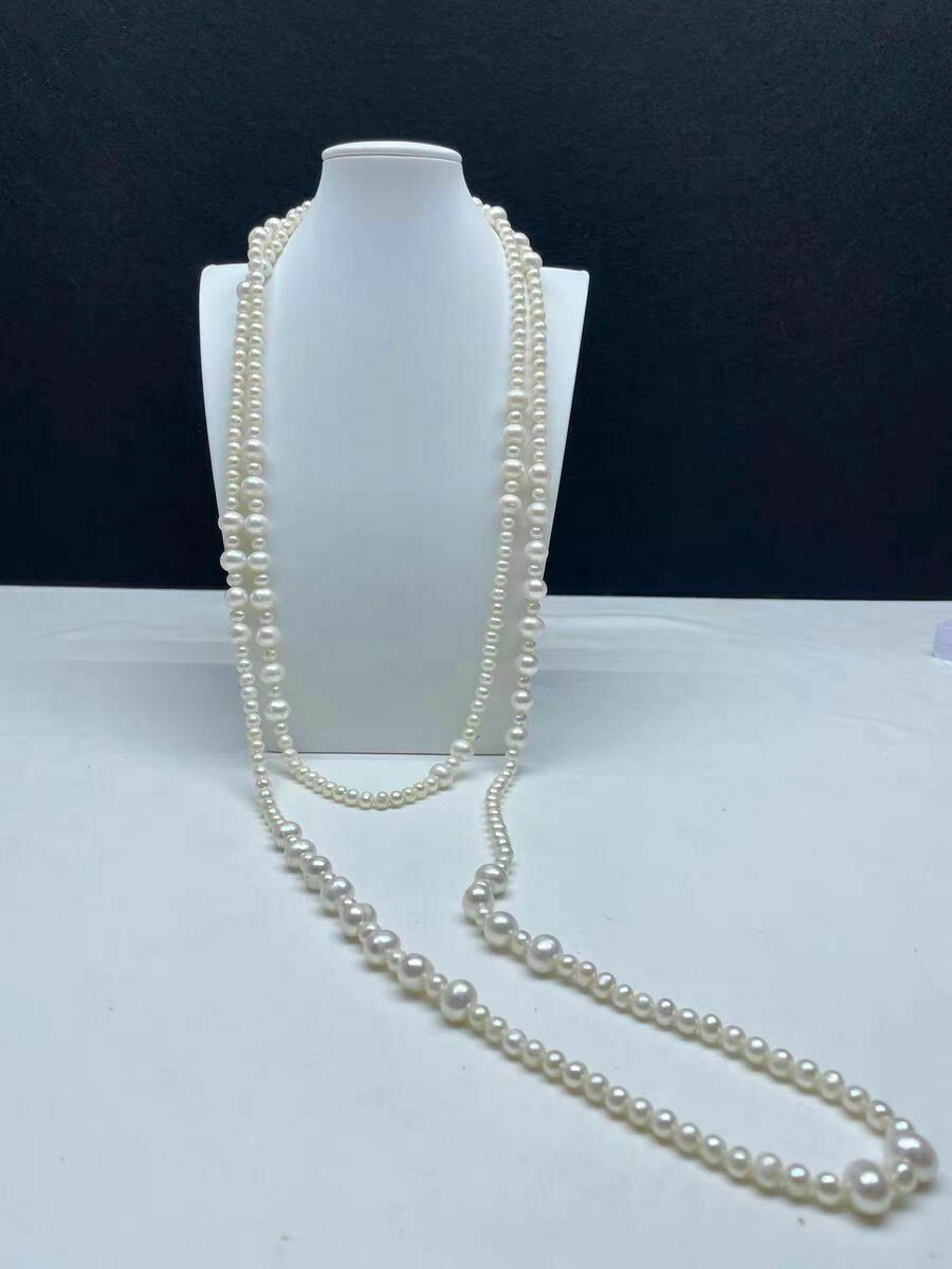 200cm gorgeous 4-8mm natural south sea white pearl necklace 14k Gold