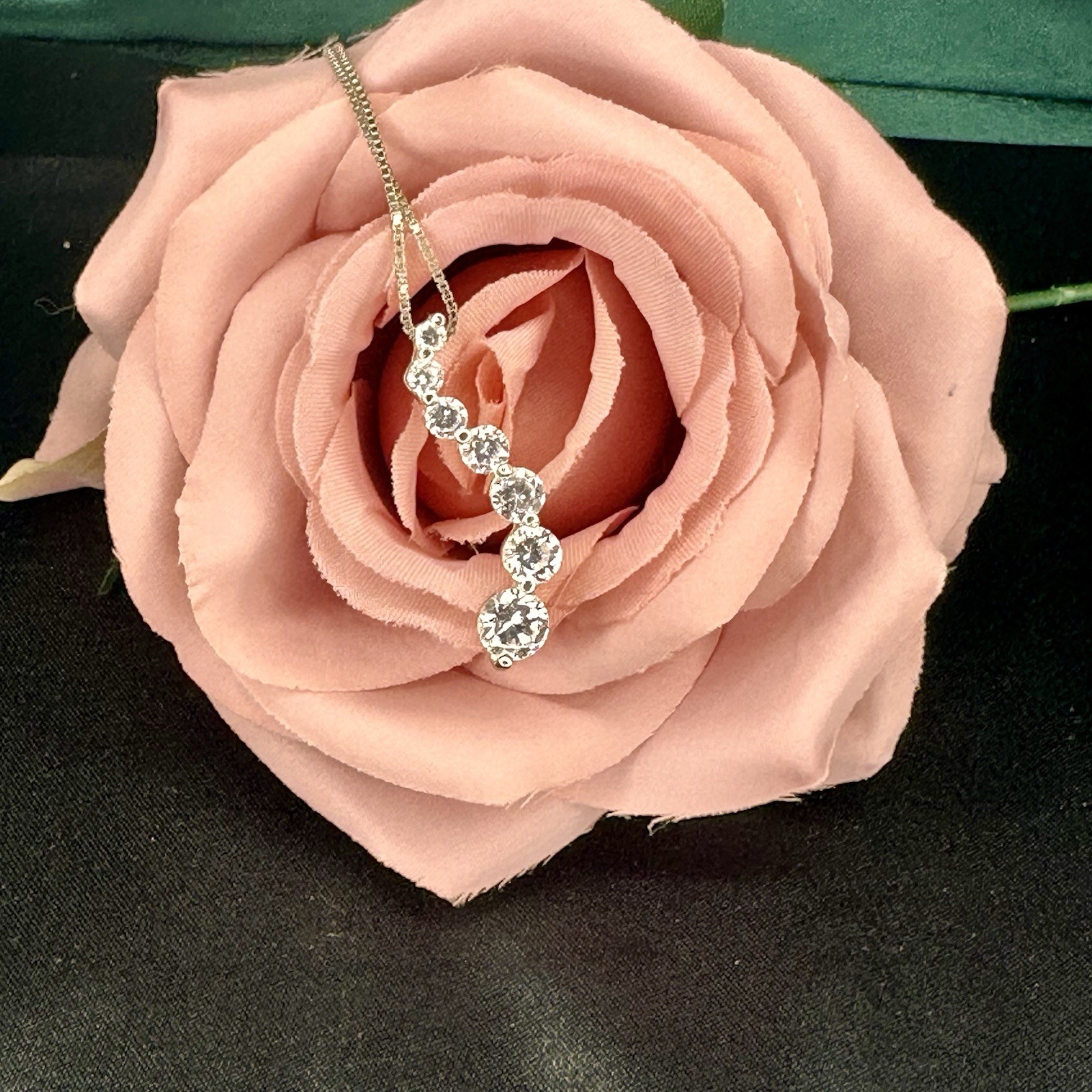 925 Sterling Silver CZ Graduated Drop Pendant Necklace Dainty Chain Elegant