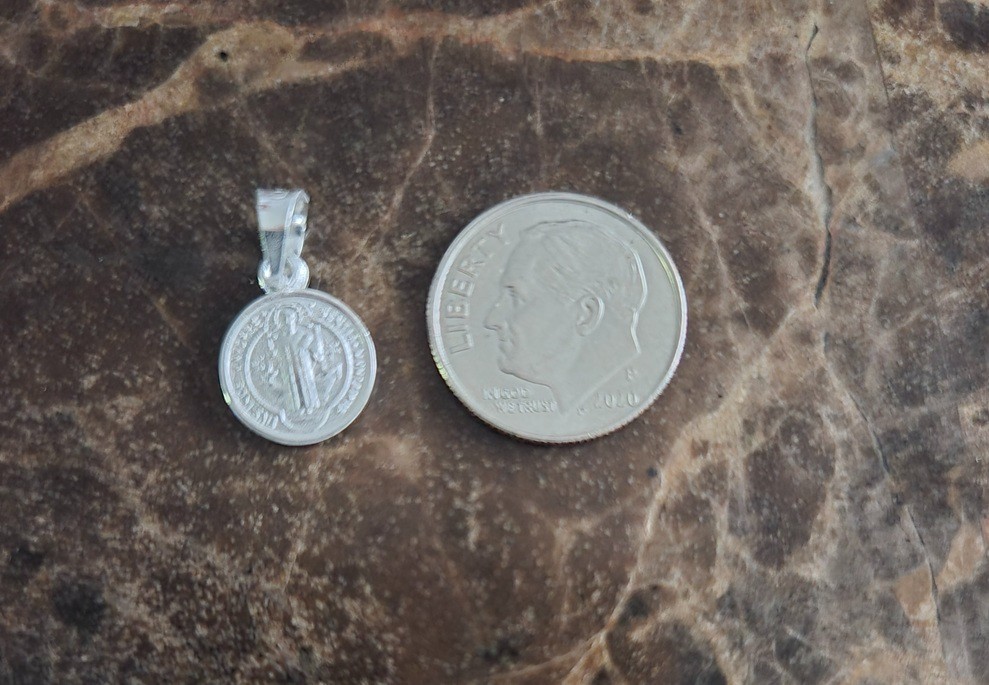 Sterling Silver Saint Benedict Medallion Pendant – Small 11 mm