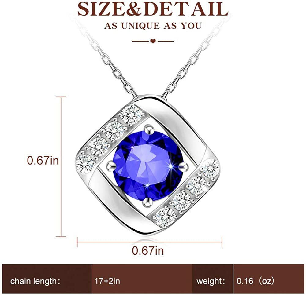 GORGEOUS 14k White Gold Sapphire Pendant Necklace Women Chain Anniversary Plated