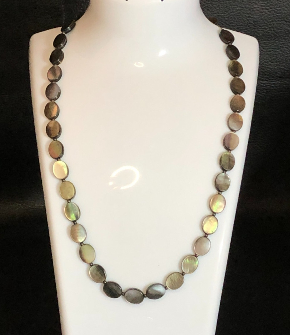 Natural Tahitian Mother of Pearl Gemstone Bead Strand Necklace 925 Silver 6120