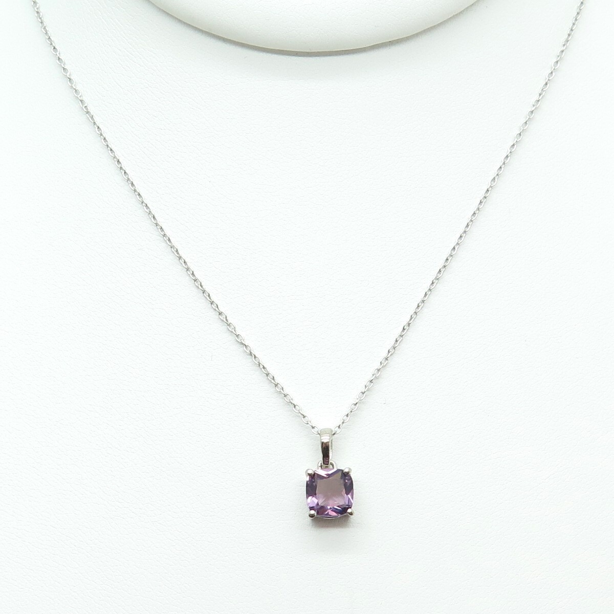 925 Sterling Silver Real Cushion-Cut Amethyst Cable Chain Necklace 18″