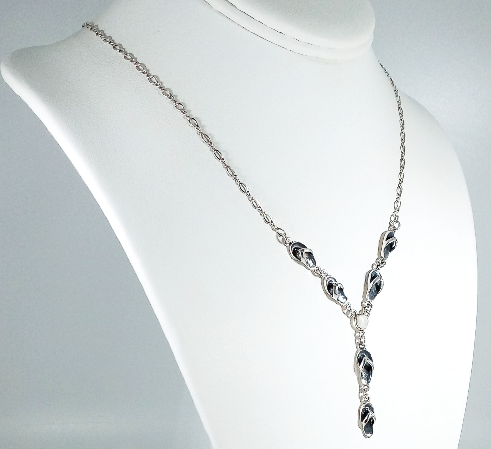 Vintage 925 Sterling Silver OOAK Rainbow Moonstone Beach Sandals Unique Necklace
