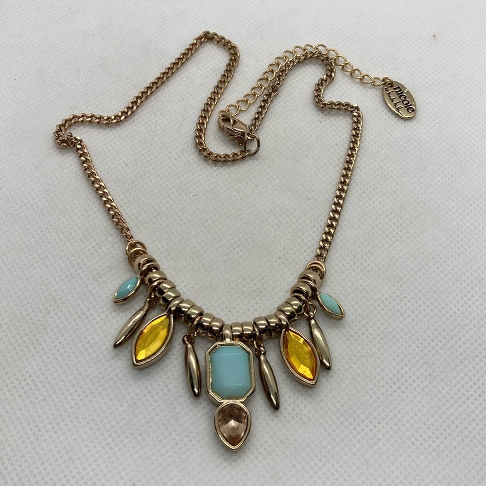 Nicole by Nicole Miller Gold Tone Acrylic Stone Necklace Adjustable 18″ – 21″