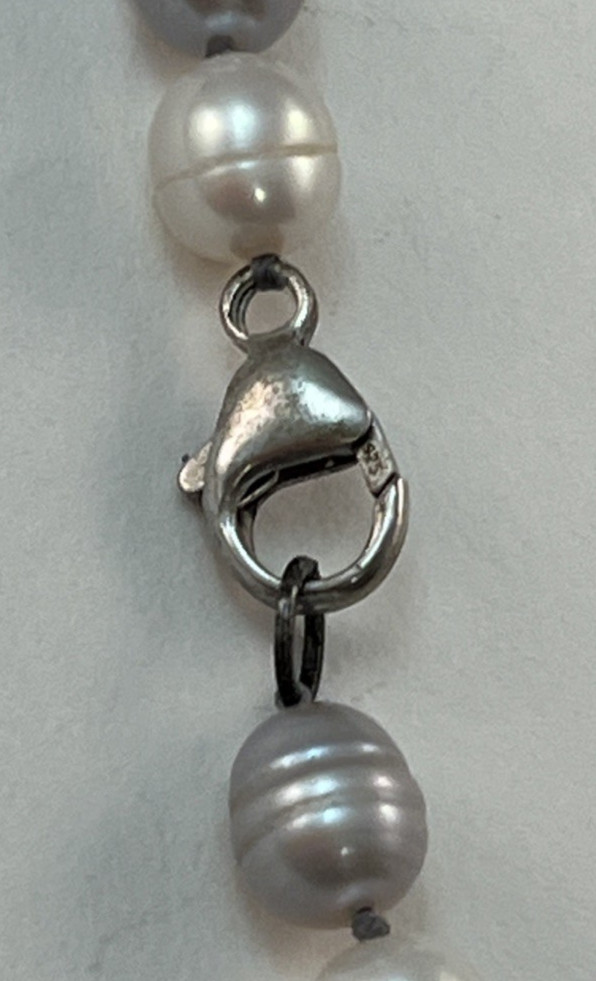 HONORA 925 Sterling Silver Black Gray White Graduated Pearl Necklace 20″