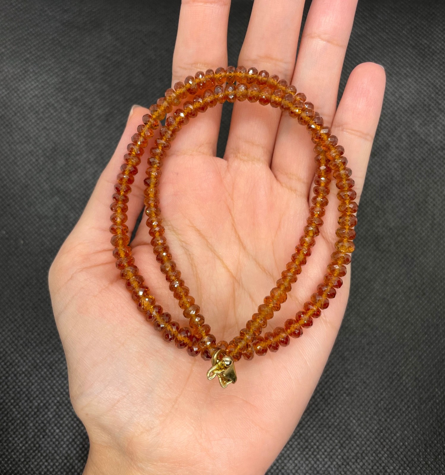 Natural Hessonite Garnet Beaded Necklace 9K Gold Clasp 18″ Inch