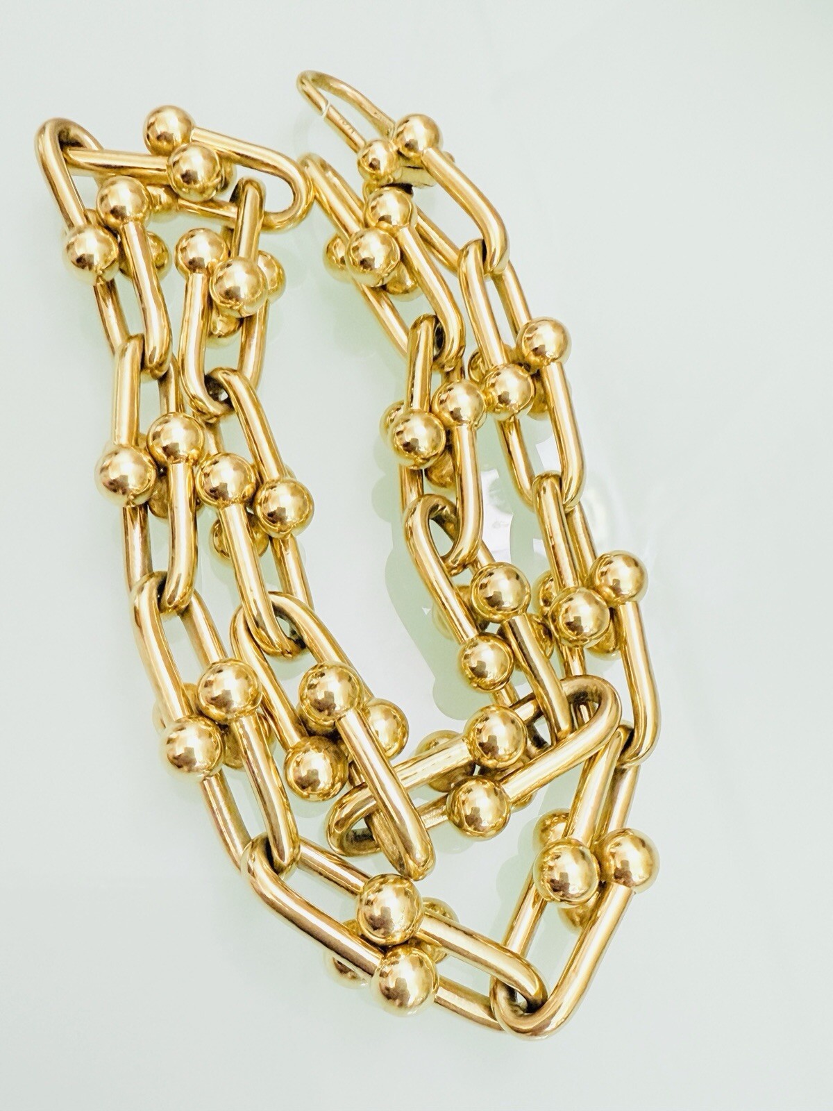 18K Pure Gold Large Horseshoe Chunky Link Chain Necklace Unisex USA