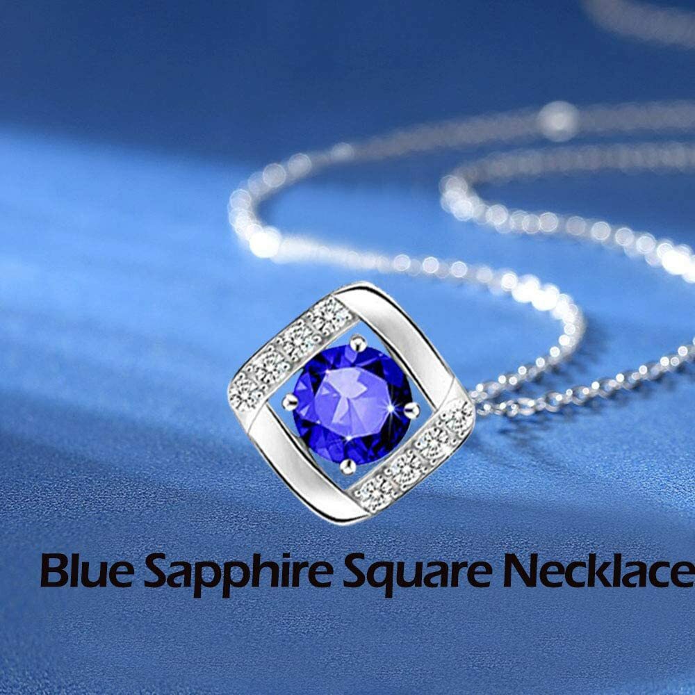 GORGEOUS 14k White Gold Sapphire Pendant Necklace Women Chain Anniversary Plated