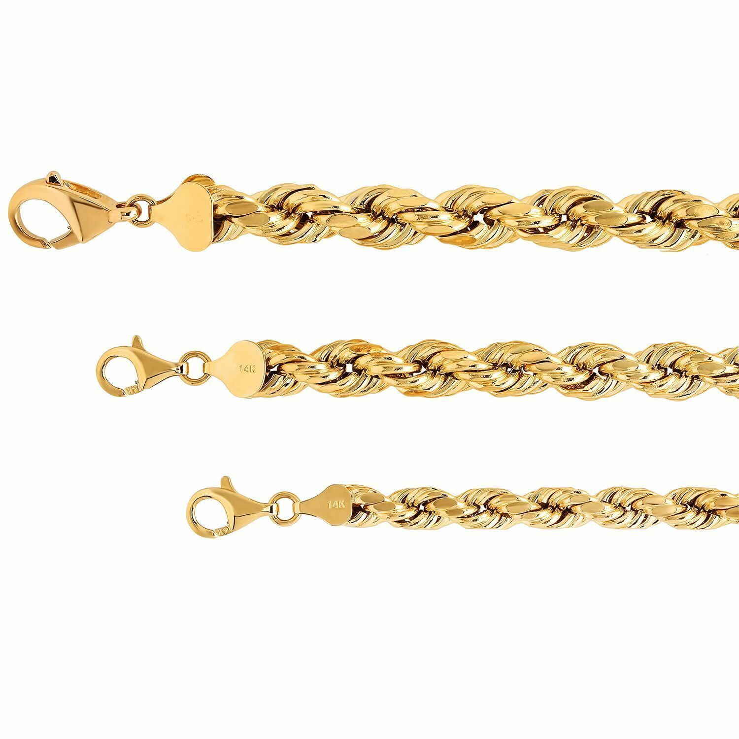 Brand New 14k Yellow Gold Rope Chain 2mm-10mm D/cut Twist Link Necklace Hollow