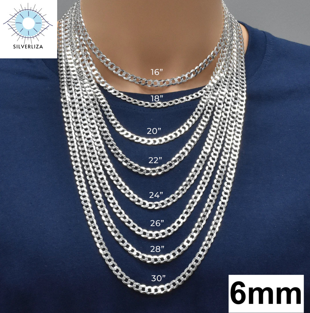 Real 925 Sterling Silver Men/women Curb Cuban chain Bracelet or Necklace Italy