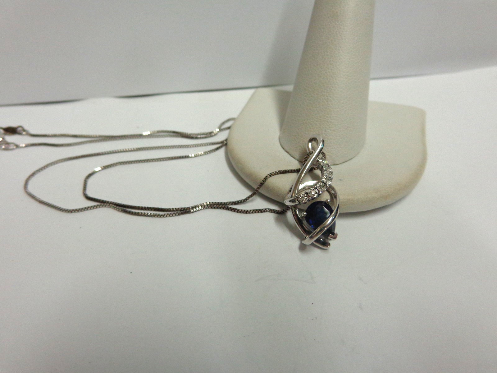 sterling silver sapphire/diamond necklace sz 18 in lg wgt 4.4 grams by GJ tcw.57