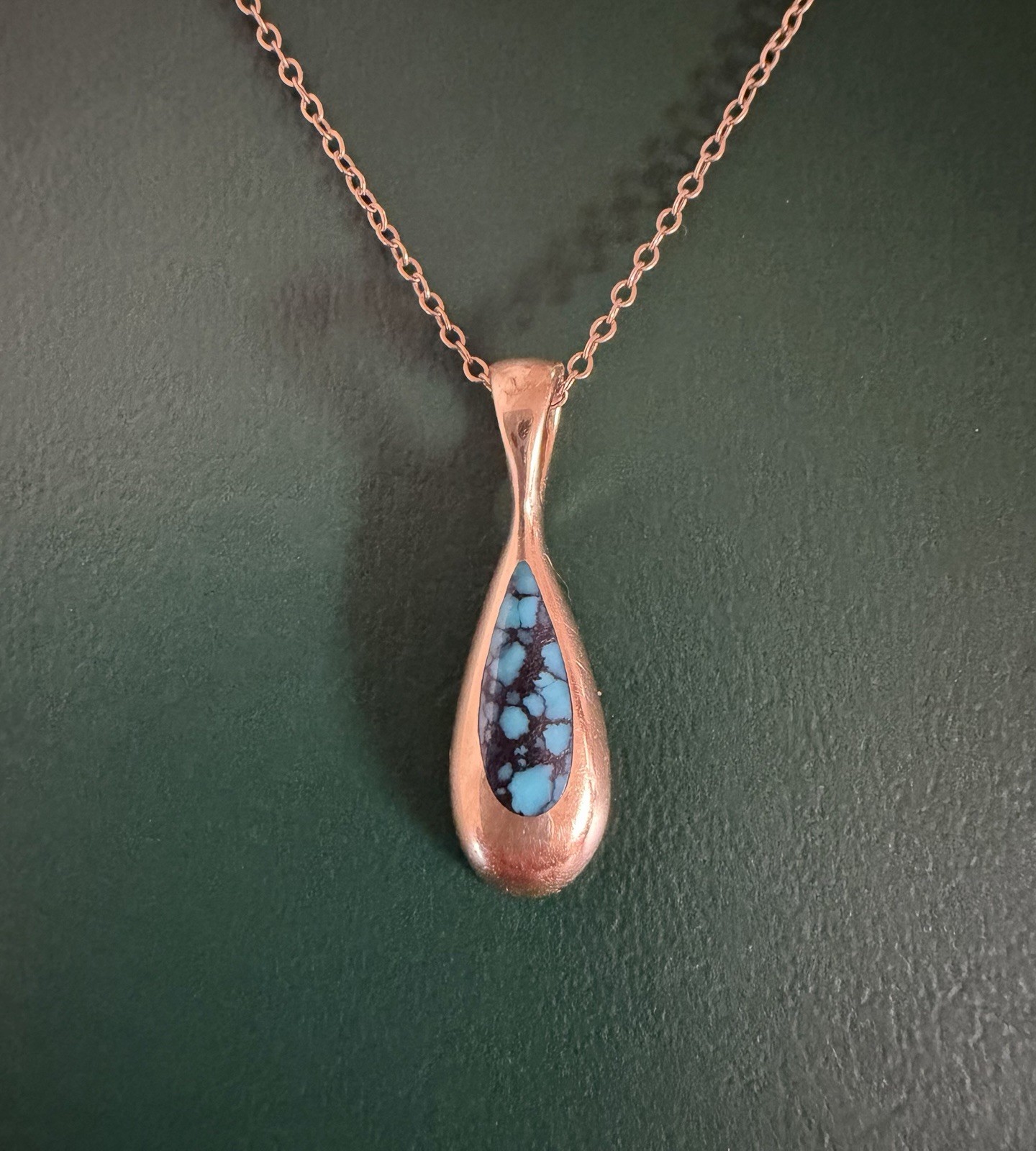 Estate Kabana 14k Yellow Gold Turquoise Teardrop Pendant & 14k Chain Necklace