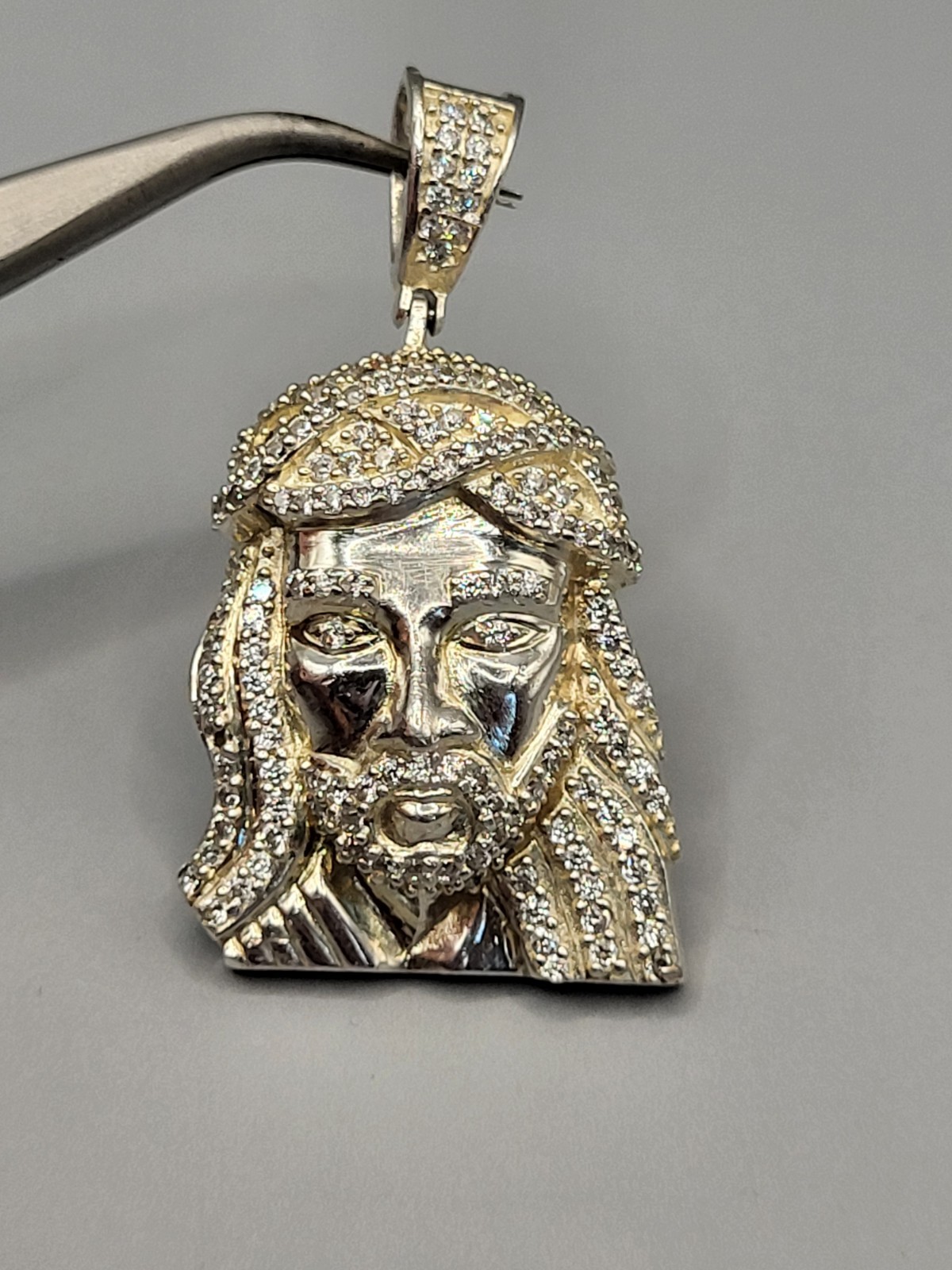 Sterling Silver CZ Jesus Head Pendant