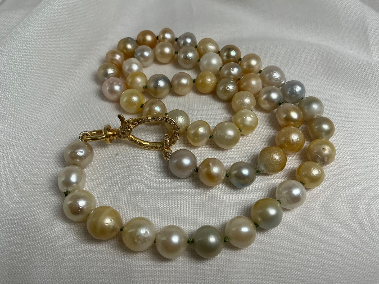 South Sea Pearl Necklace | 8 to 10mm | Sterling Diamond Clasp
