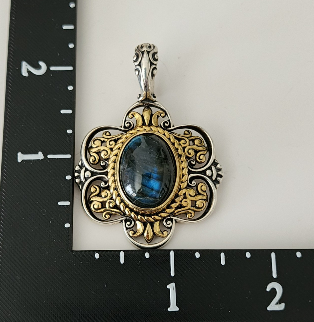 Carolyn Pollack 925 Sterling Silver & Brass Labradorite 2.25″ Enhancer Pendant
