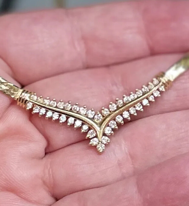14K 2.00 CTW SOLID YELLOW GOLD HERRINGBONE NECKLACE DIAMOND 16” Long