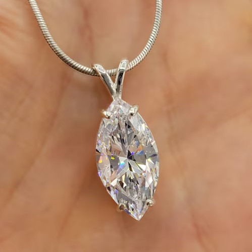 RARE 7.70Ct Certified Marquise Cut Diamond Solitaire Pendant, FREE Diamond Studs