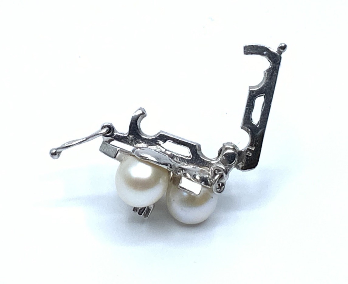 Vintage 14K White Gold Pearls & Diamond Accents Enhancer Pendant – 4.2g