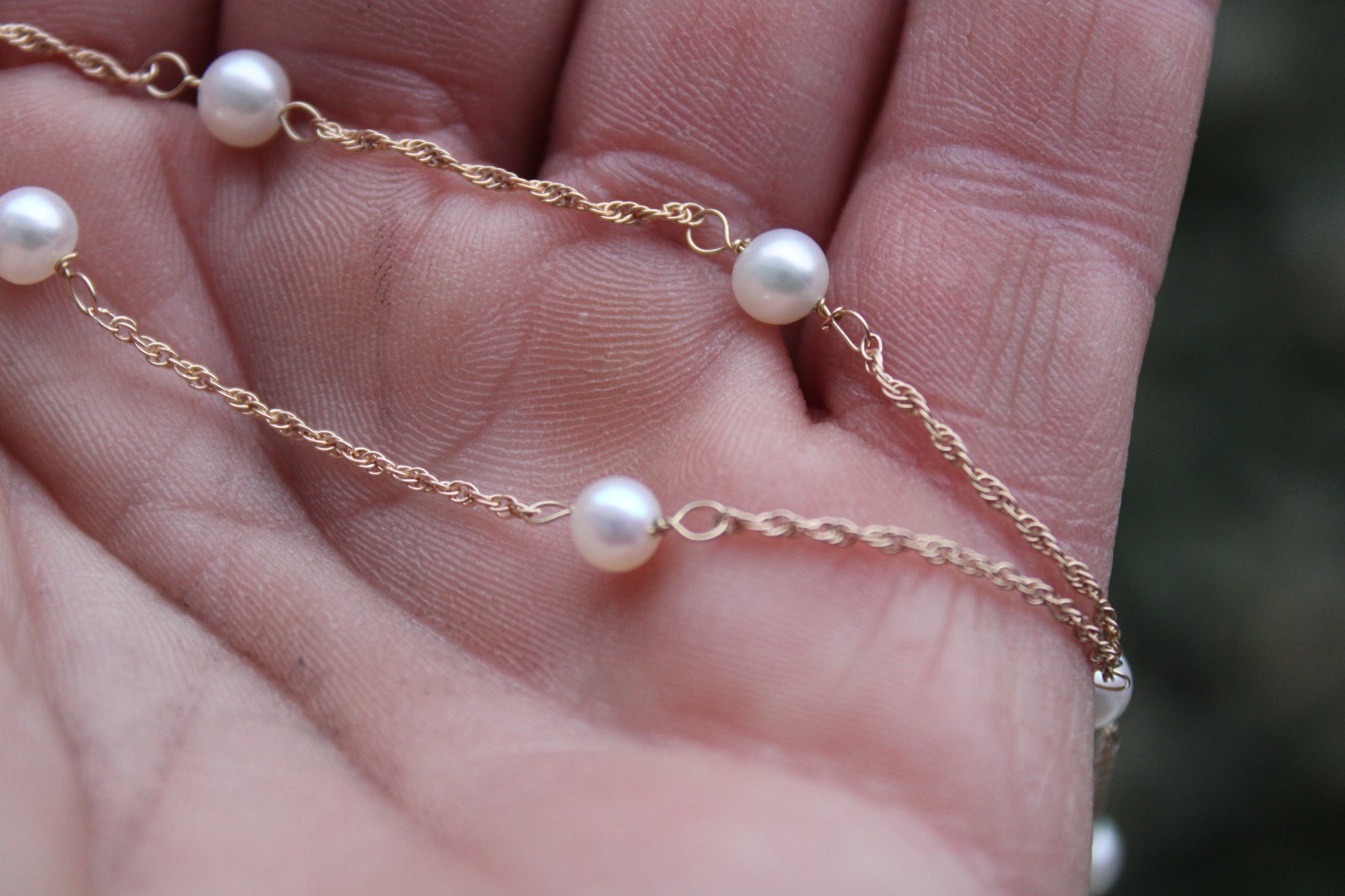 Vintage 14k Yellow Gold & Pearl Y Drop Dangle Necklace, HZ (16.25″)