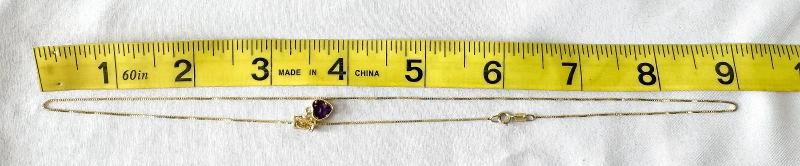 14K Yellow Gold Aurafin Italy Amethyst Heart Pendant 18″ Box Chain Necklace